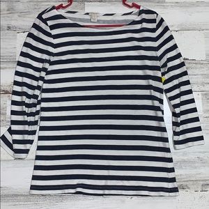 J Crew striped 3/4 sleeve navy white striped shirt